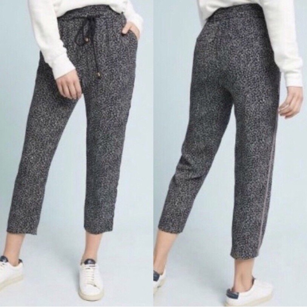 Anthropologie Ett:Twa black ditsy floral jogger style drawstring pants medium